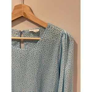 Sienna Sky Ruffle Blouse Women's Medium Blue White Polka Dot Balloon Sleeve Boho